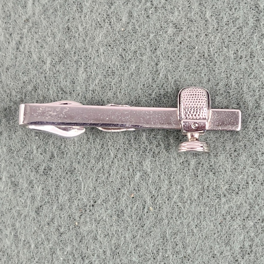 Vintage Swank Novelty Microphone Tie Clip Silver 1950s to 1960s